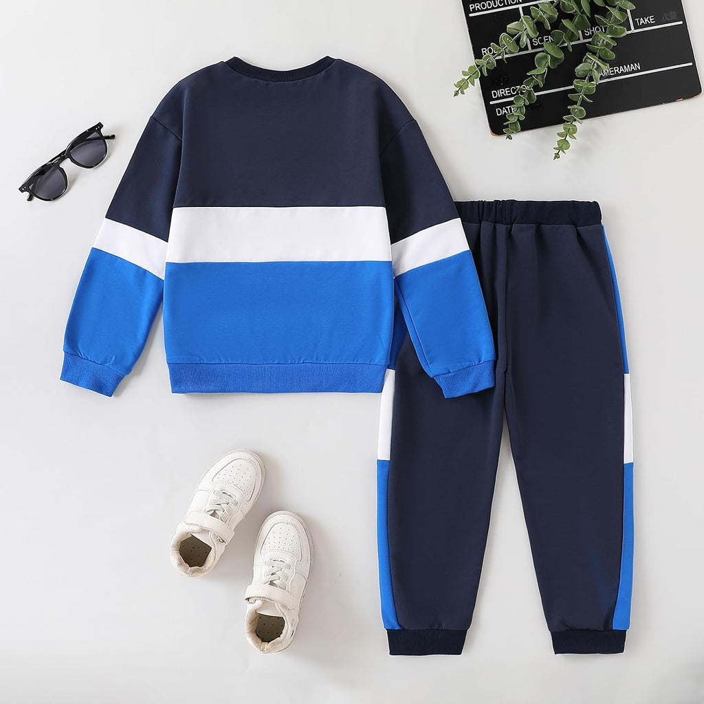 Toddler Boy Clothes Color-Block Long Sleeve Sweatshirt and Pant Outfits Kids 2Pcs Fall Clothing Set