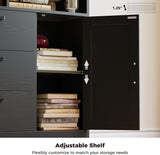 Bookshelf, 70.9 Inch Tall Bookcase, Black Book Shelf with Doors and 3 Drawers, 3-Tier Bookshelves with 6 Open Cubes