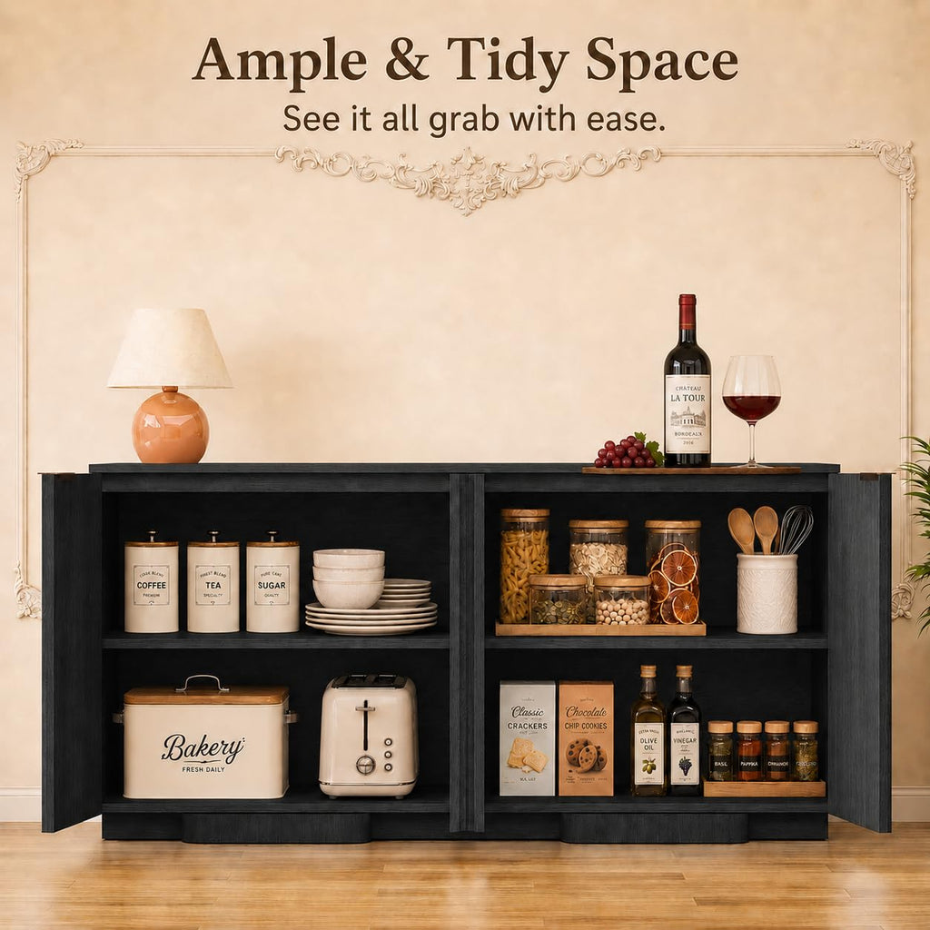 Fluted Buffet Cabinet with Storage, 110" Accent Sideboard Credenza