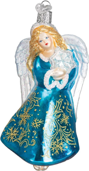Glistening Snowflake Angel Glass Blown Ornament, Handcrafted Holiday Decoration, Religion Collection