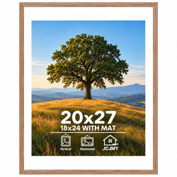20x27 Picture Frame with 18x24 Mat, Rustic Brown 20 x 27 Poster Frame with Shatter Resistant Plexiglass, Display 18 x