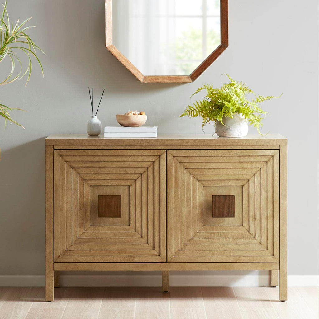 Paige Accent Storage Cabinet Accent Chest with 2 Adjustable Shelves, Solid Wood Legs with Levelers, Chic Geometric