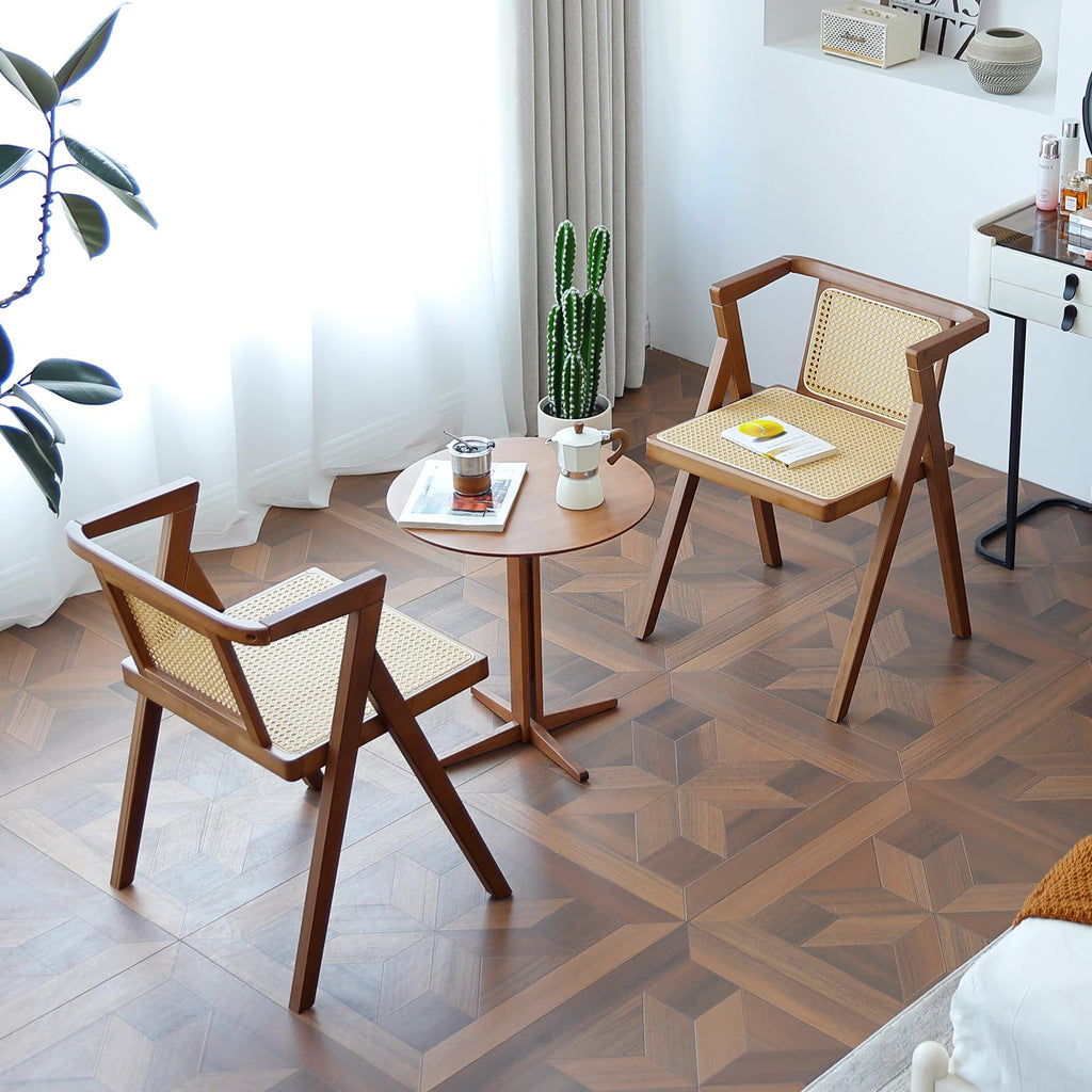 Rattan Dining Chair Set of 2, Mid-Century Modern Cane Armchair