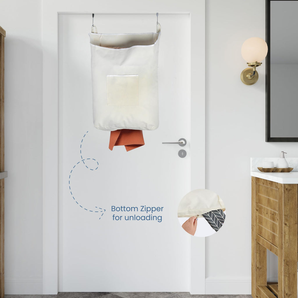 Over the Door Hanging Laundry hamper bag, 18x4.75x28", Beige-L