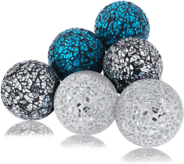 Decorative Glass Balls 2.4" Small Mosaic Sphere Decorative Orbs Centerpiece Balls for Bowls, Vases, Dining - Set of 6