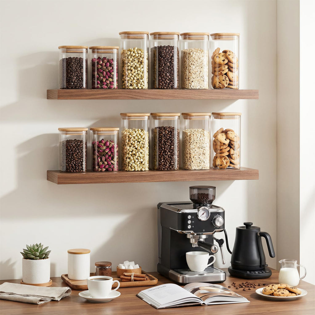 3-Pack 1.6Qt Square Glass Storage Jars with Bamboo Lids