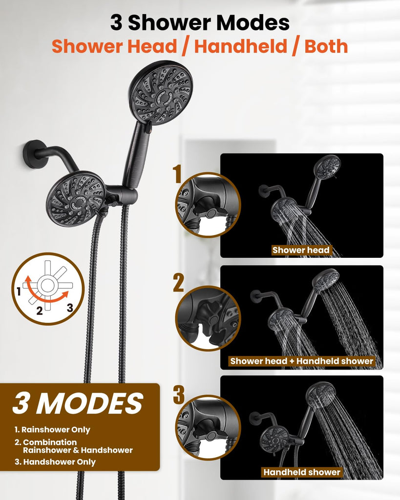 Dual Shower Head Kit with Valve 6 Mode Handheld Oil Rubbed Bronze