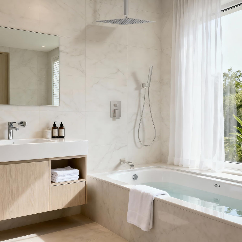 Shower System with Tub Spout, 12" Shower Head Bathtub Faucet Set