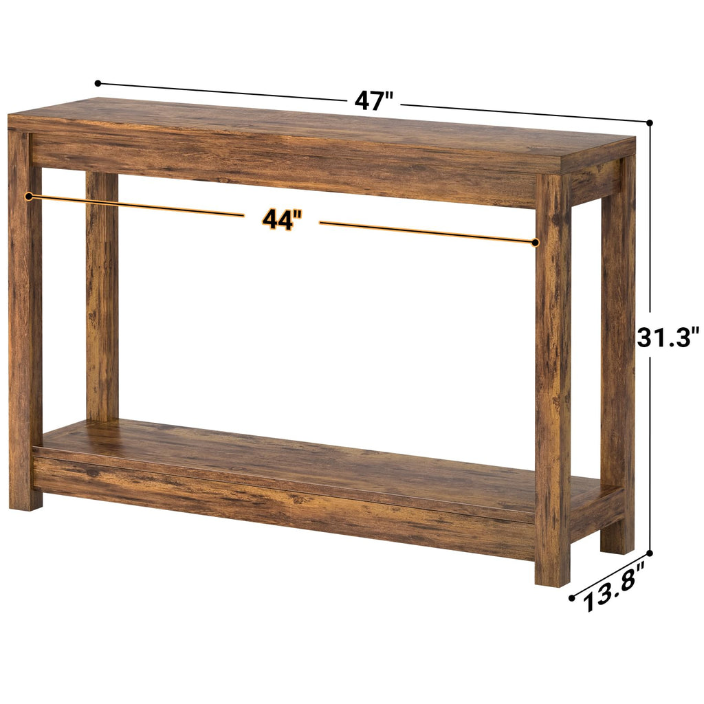 47" Farmhouse Wood Entryway Table Narrow Console Table with Storage Behind Couch Sofa Table with Shelves Entry Way