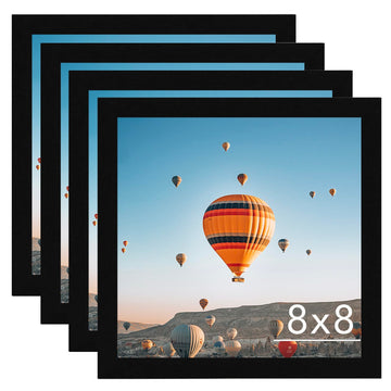 8x8 Picture Frame Set of 4 Black for Wall Hanging or Tabletop, Wall Mounting Horizontally or Vertically, 8 x 8 Square