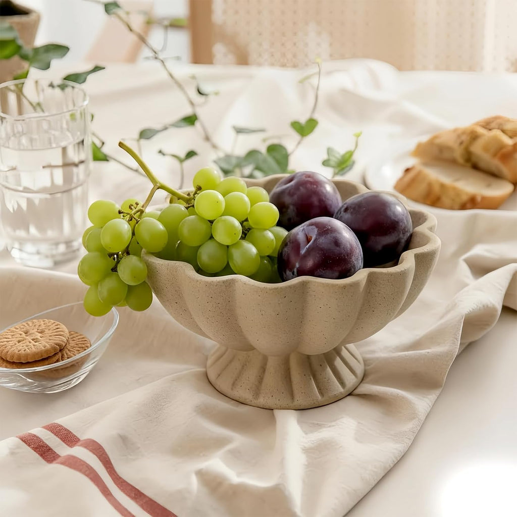 Pedestal Decorative Bowl Home Decor - 7.9" Morden Resin Decorative Fruit Bowl Counter, Chic Ruffle Bowl Centerpiece