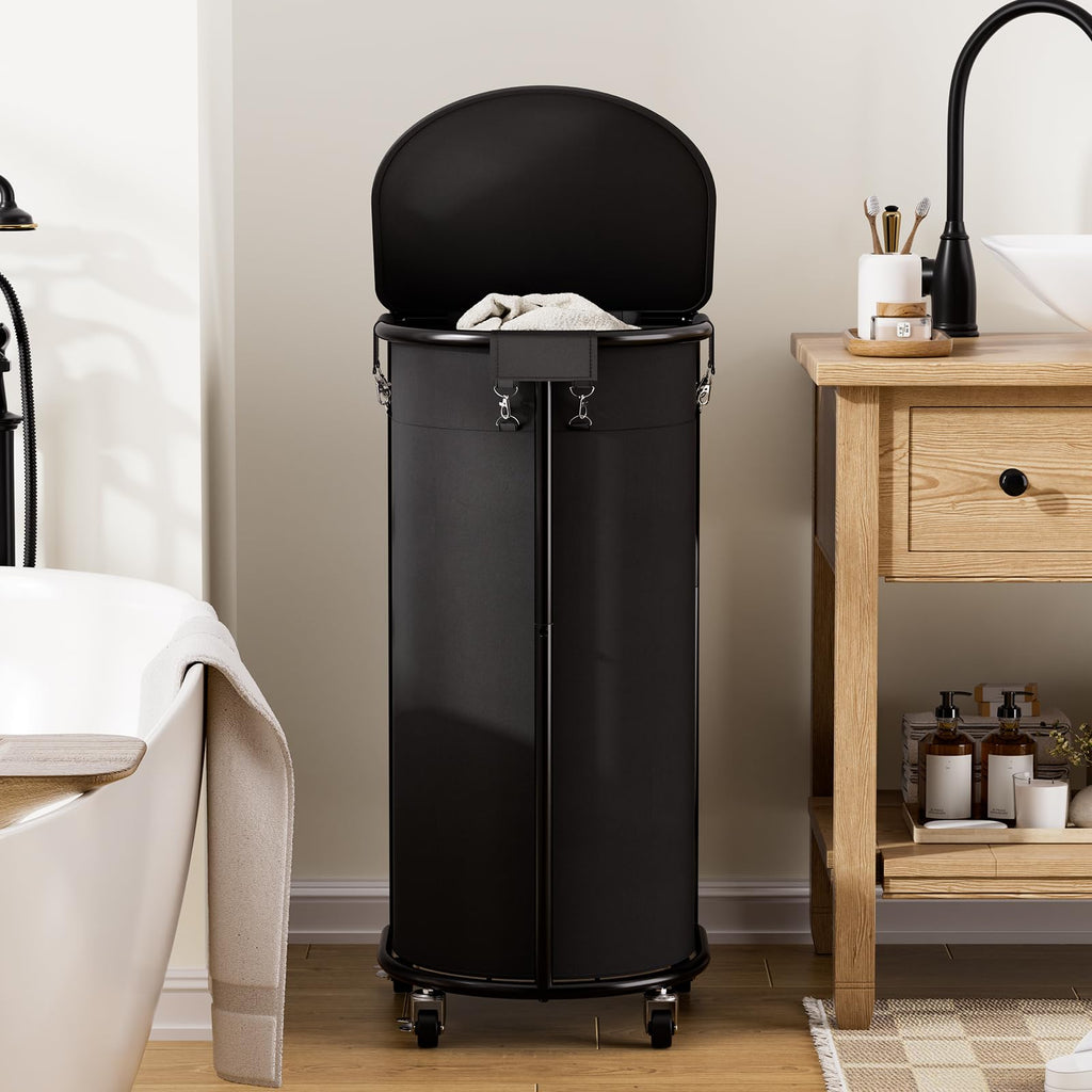 Hamper with Wheels and Lid, 100L Half Round Rolling Laundry Basket