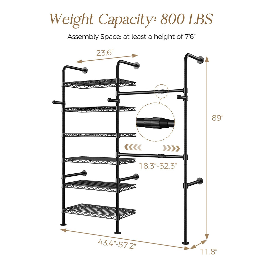 Closet Organizers and Storage, 2-Row Heavy Duty Garment Rack Clothes Rack for Hanging Clothes, Wall Mounted Closet