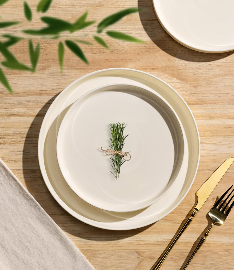 Ceramic Dinnerware Sets for 4, 12 Pieces Porcelain Lightweight Plates and Bowls Sets, Scratch Resistant Dish Set
