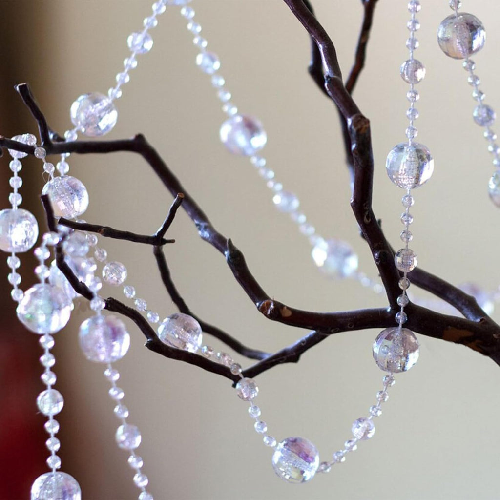 33FT Crystal Bead Garland Iridescent Beaded Garland for Decoration Crafts - 11+7+4MM Diamond-Cut Round Acrylic Beads