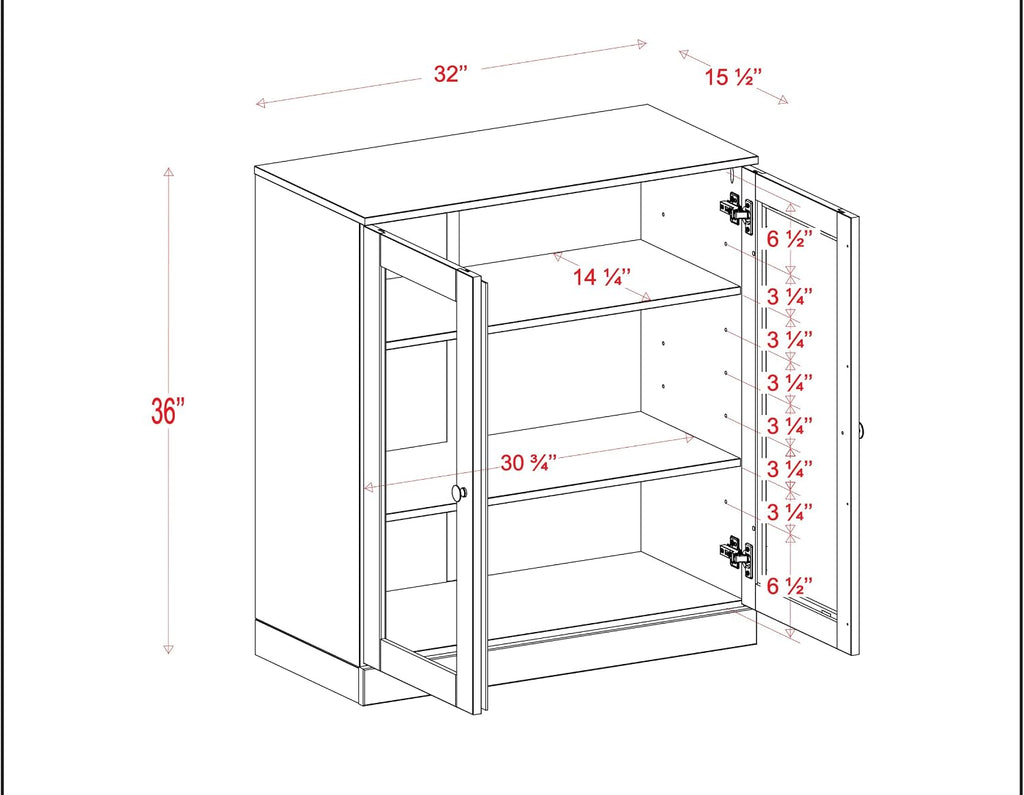 Solid Wood Bookcase - 32" Wide x 36" Short - Mocha, Wooden Bookshelf - Small Display Cabinet, Bookcase with Glass