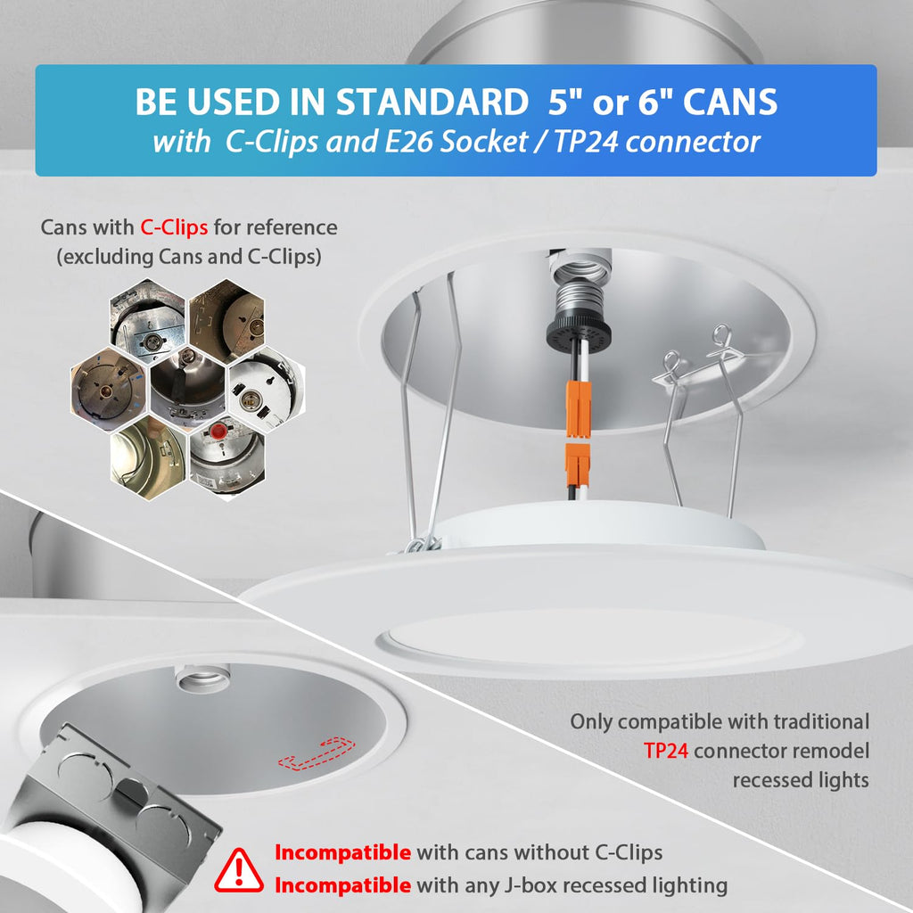 6 Inch Recessed Lights, 5CCT LED Can Lights, Dimmable, 24 Pack,White
