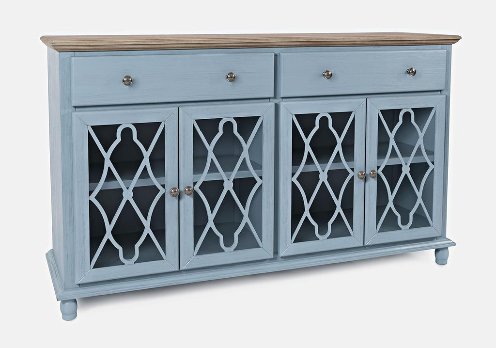 Aurora Hills 4 Door Accent Chest with 2 Drawers, Acacia Wood Farmhouse Cabinet Entryway, Transitional Storage, Blue