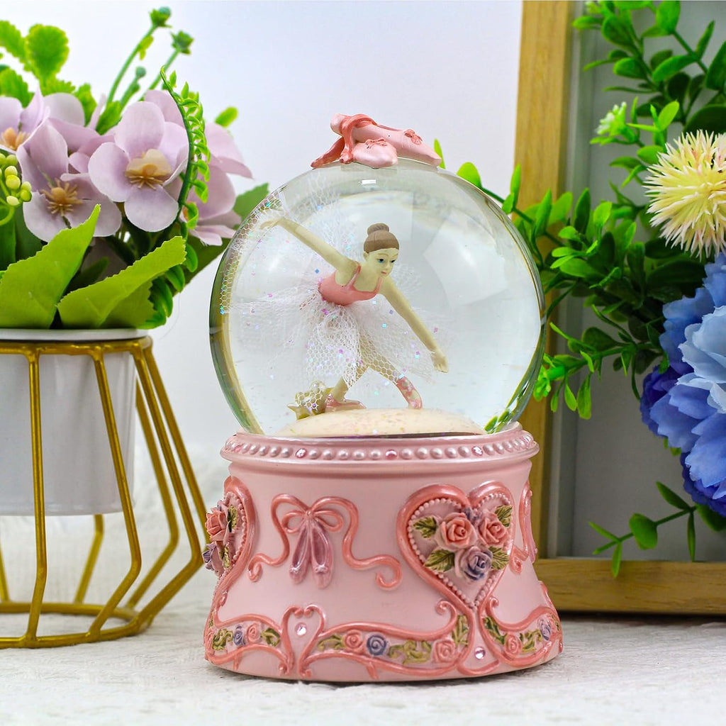 Ballerina Snow Globe Music Box with LED Lights - Classic Ballet Dancer Gift, Clear Glass Globe, Perfect for Ballet