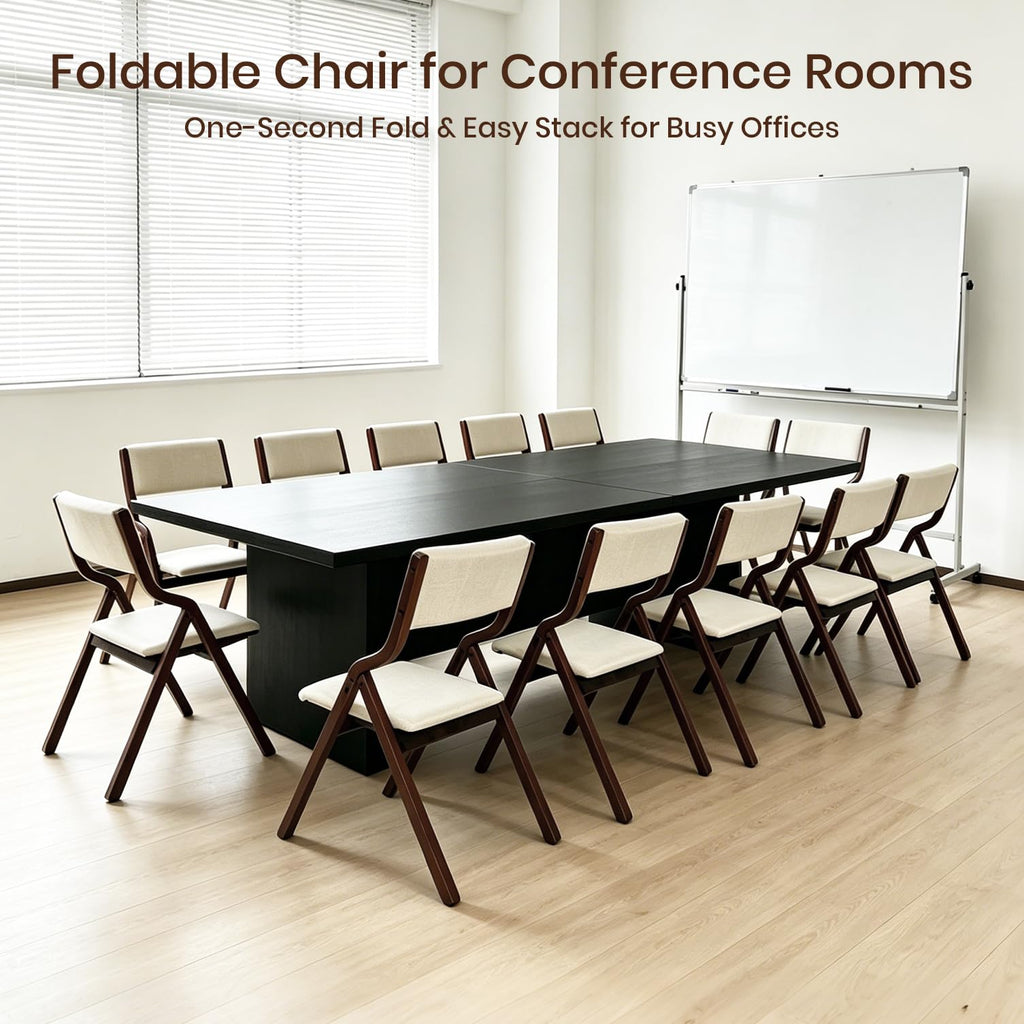 Folding Dining Chairs Set of 2, Padded Wooden Folding Chairs with Cushioned Seat & Back, Solid Wood Frame