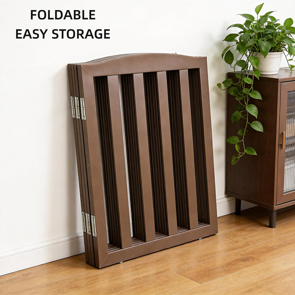 Freestanding Dog Gate Indoor, Doggie Gate Foldable Pet Gates for Doorways, Stairs or Hallways, Wooden Brown Pet Gate