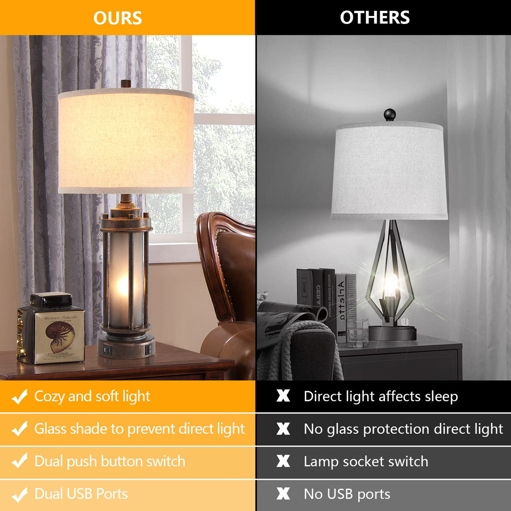 25" Farmhouse Lamps with 2 USB C+A Ports