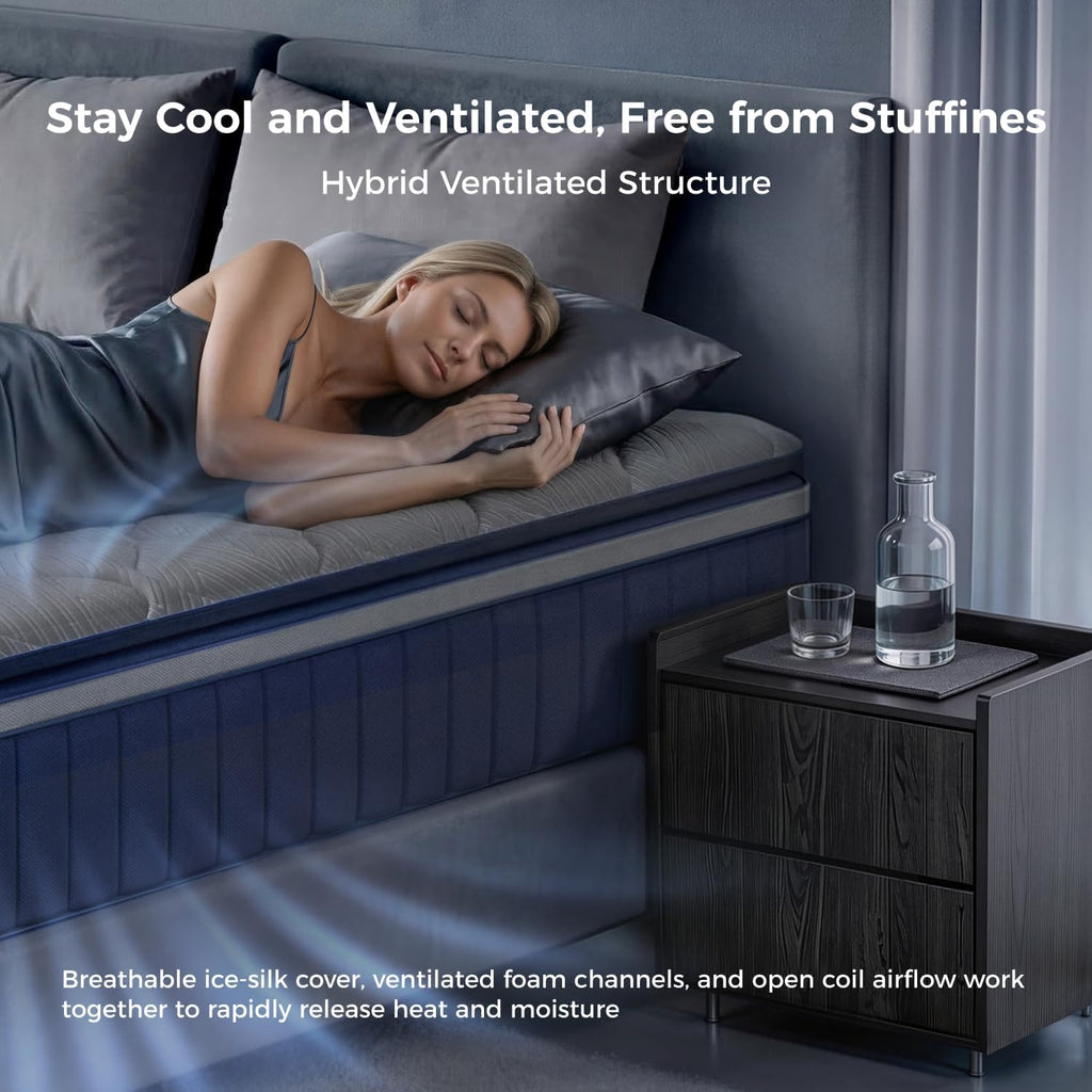 CoolNest Hybrid King Size Mattress 14 Inch, Cooling Pillow Top | Cool Night Sleep for Hot Sleeper, 7-Zone Ergo