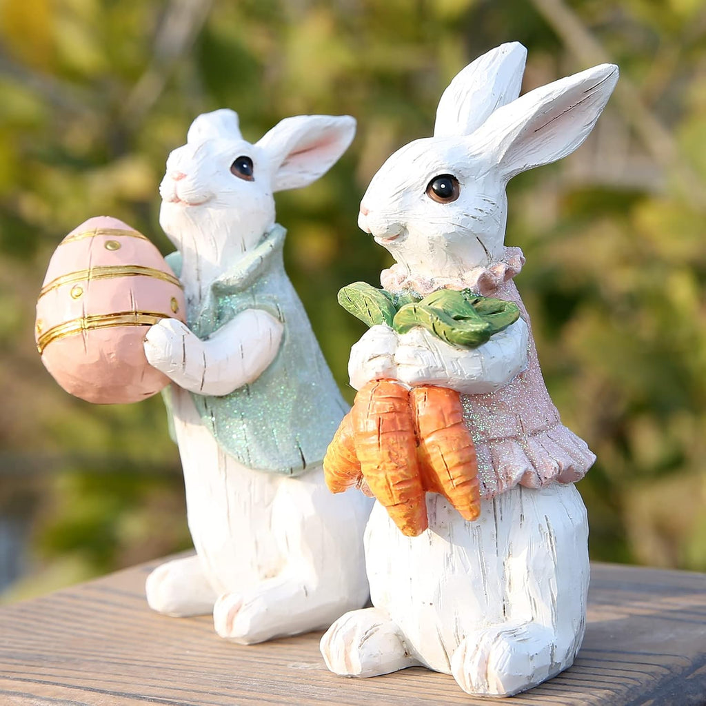 Easter Bunny Decorations Spring Home Decor Bunny Figurines Gifts(Easter White Rabbit ) - Set of 2