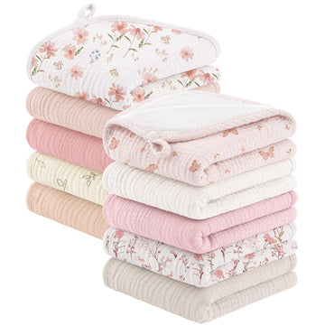 10 Pack Muslin Burp Cloths, 20"×10" Absorbent Baby Burping Cloths