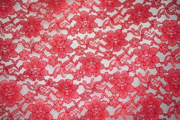 Raschel Lace Fabric 60" Wide Polyester French Floral by The Yard (3 Yard, Red)