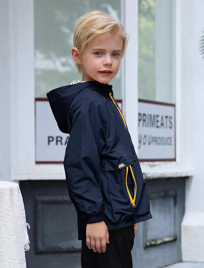 Kids Boys Lightweight Waterproof Hooded Jacket with Pockets Toddler Spring Fall Outfits Zip Up Thin Outwear Coats