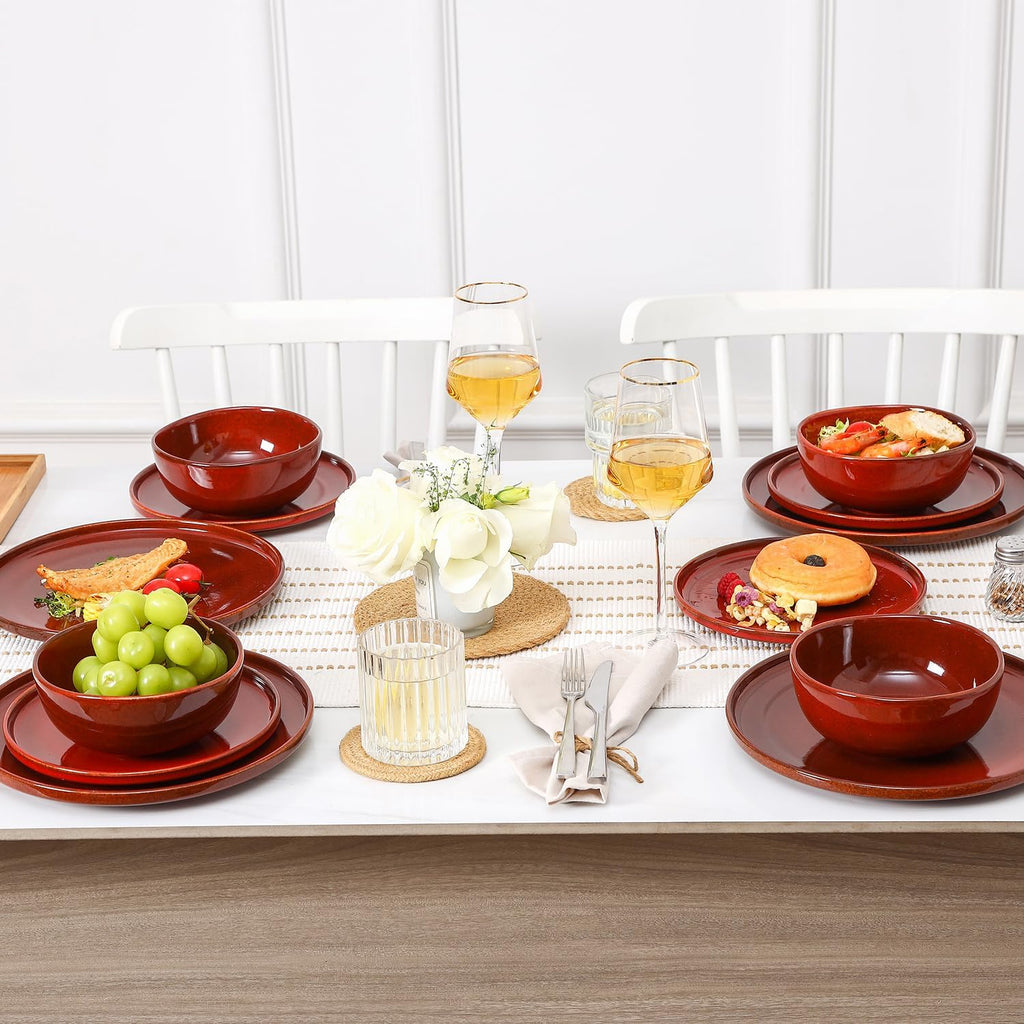Ceramic 12 Pieces Dinnerware Set - Dinner Plates Salad Plates Cereal Bowls Set Service for 4