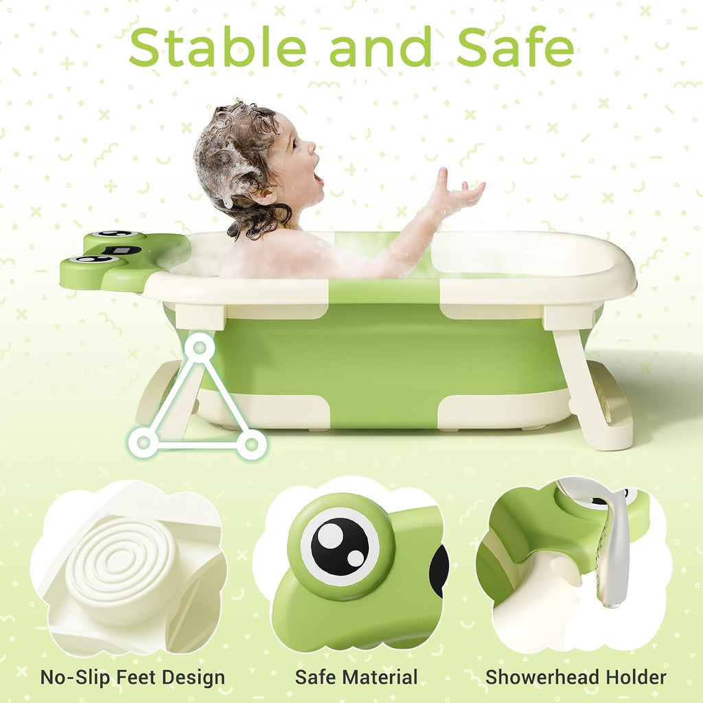 Baby Bathtub, Collapsible Newborn Bathtub for Infant to Toddler with Soft Cushion and Thermometer,Portable Travel