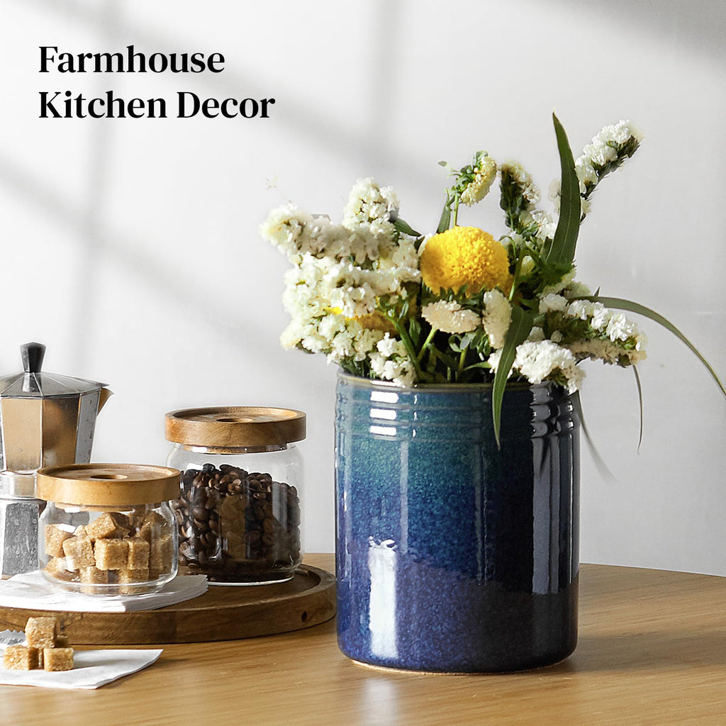 7.2" Kitchen Utensil Holder, Extra Large Farmhouse Utensil Holders for Countertop, Ceramic Utensil Crock, Anti Slip