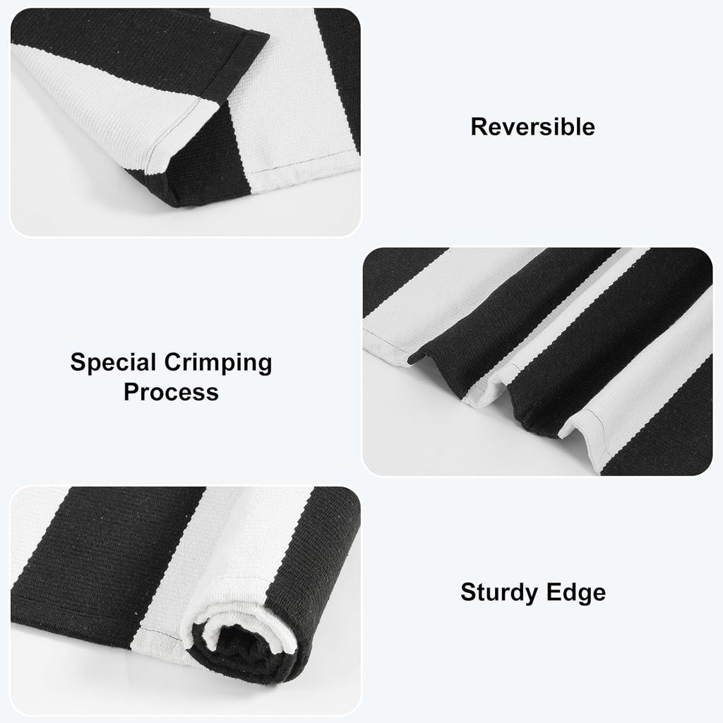 Black and White Buffalo Plaid Outdoor Rug Fall Patio Floor Carpet