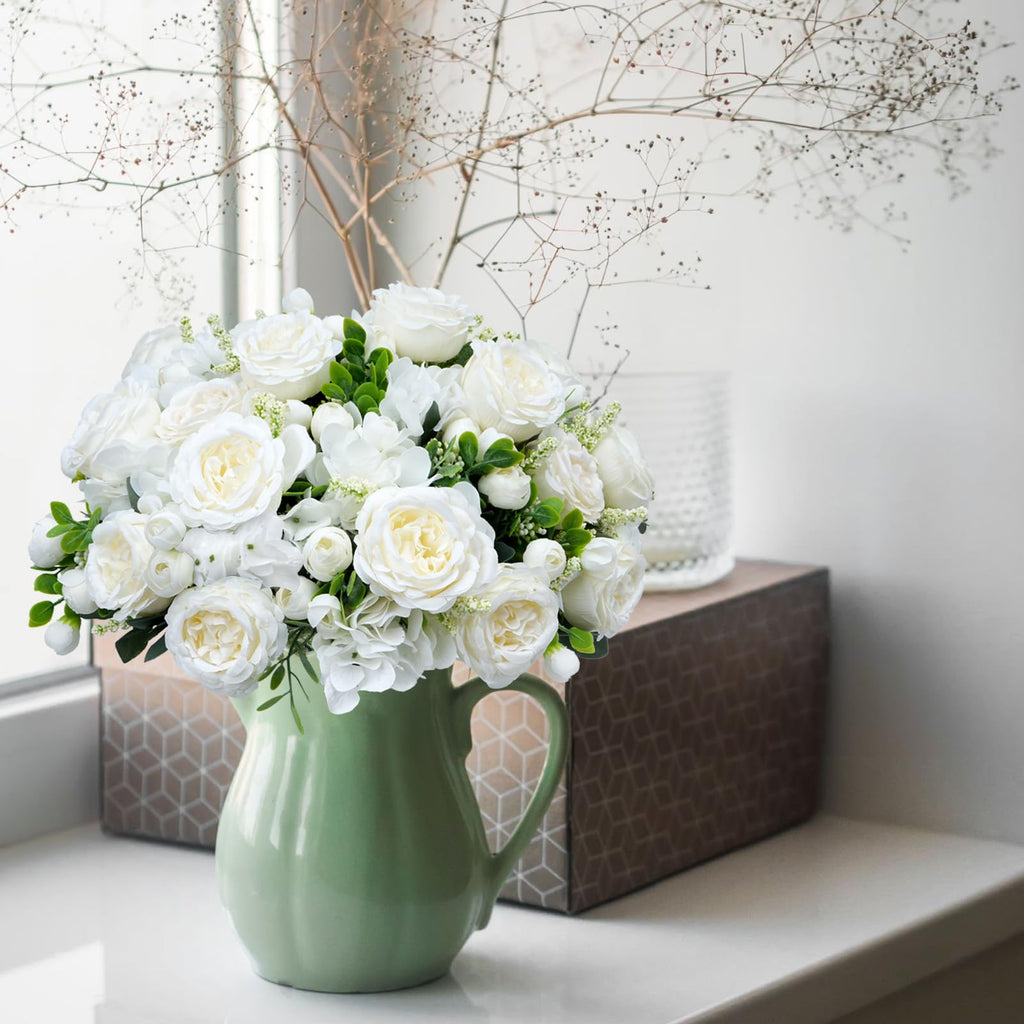 10 Bundles Artificial Peonies, Milky White Artificial