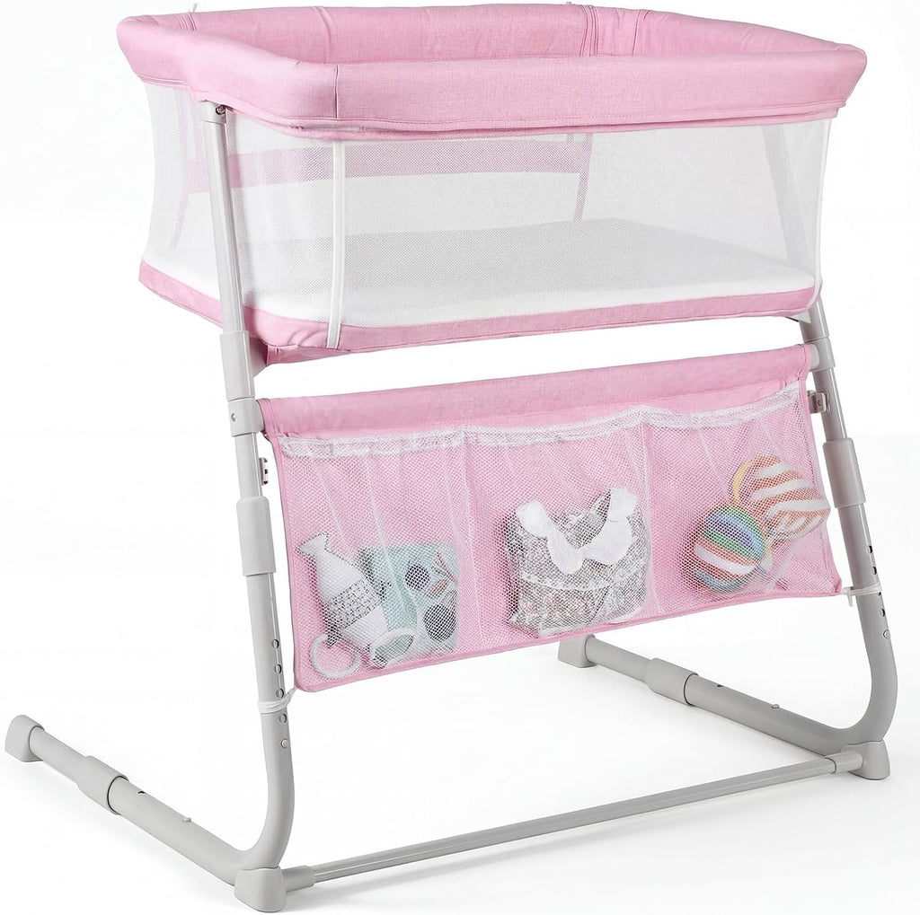 Bassinet Bedside Sleeper,Baby Bassinet Slides Over Bed,5-Position Height Adjustment & Breathable All-Mesh Wall