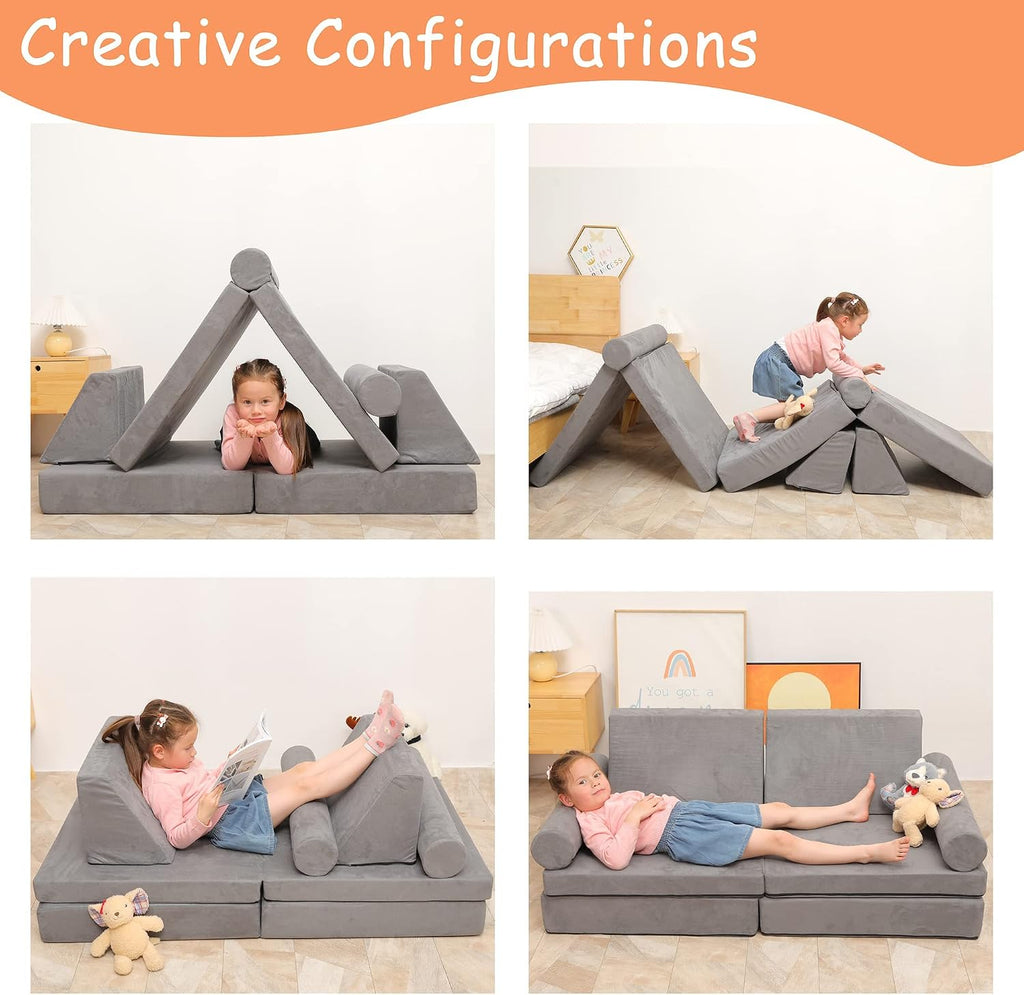 Modular Kids Play Couch, Kids Couch Building Fort for Playroom, Children Convertible Foam Cushion for Boys and Girls