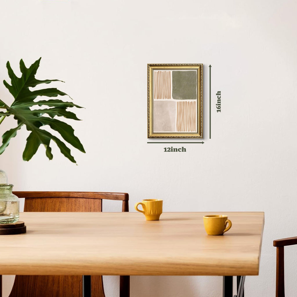 Gold Framed Modern Abstract Wall Art, Neutral Sage Green Geometric Picture Wall Decor, Beige Terracotta Canvas Print