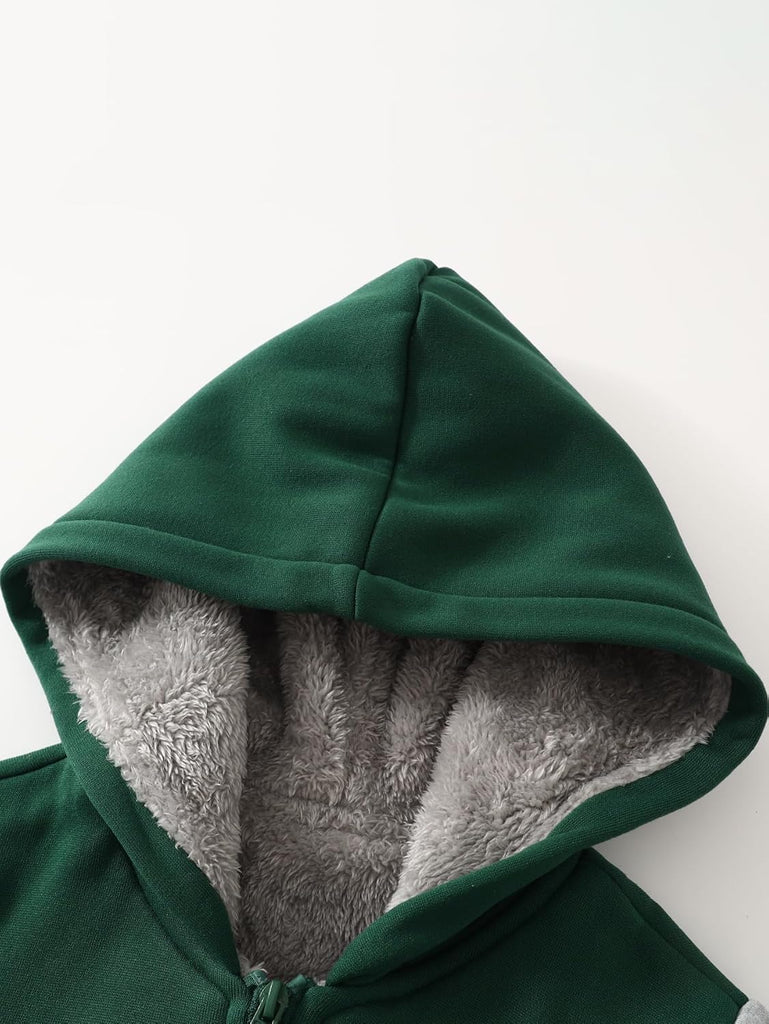 Kids Boys Zip-Up Hooded Sherpa Lined Jacket Fleece Sweatshirts Coat