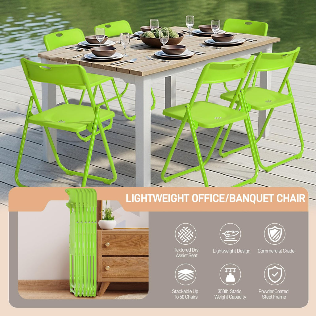 10 PCS Plastic Folding Chair, Lightweight Foldable Chair, Green