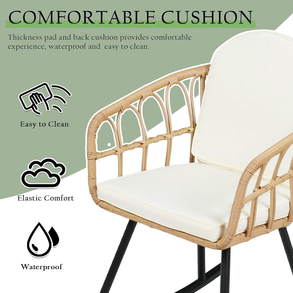 3 Pieces Rocking Chairs Set - Outdoor Wicker Rattan Rocking Chairs with Thickened Cushions, Boho Patio Furniture