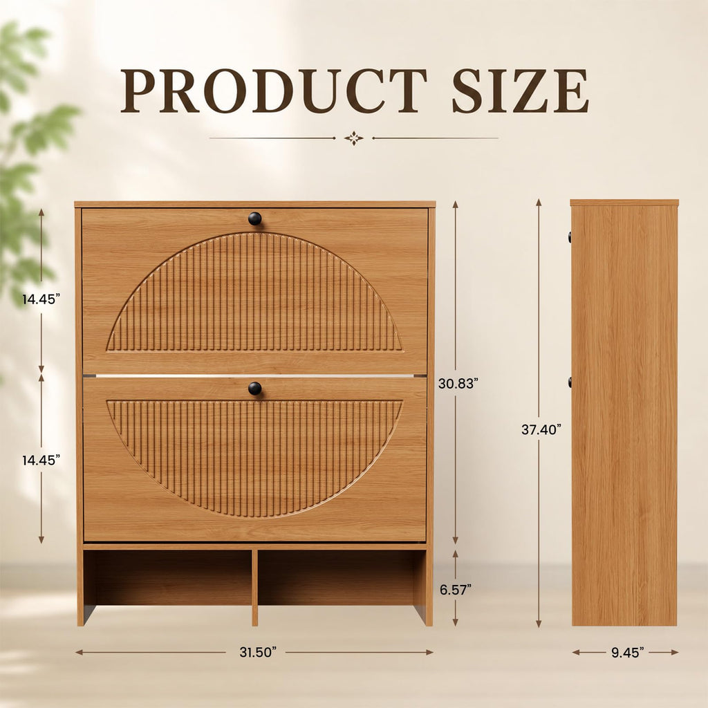 Shoe Cabinet with 2 Flip Drawers, Narrow Shoe Storage Cabinet