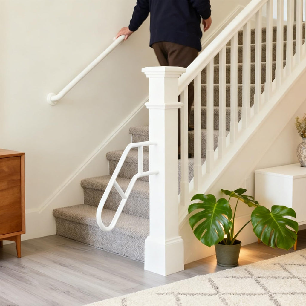 Handrails for Outdoor Steps, U-Shaped Handrail, 1-3 Steps, White