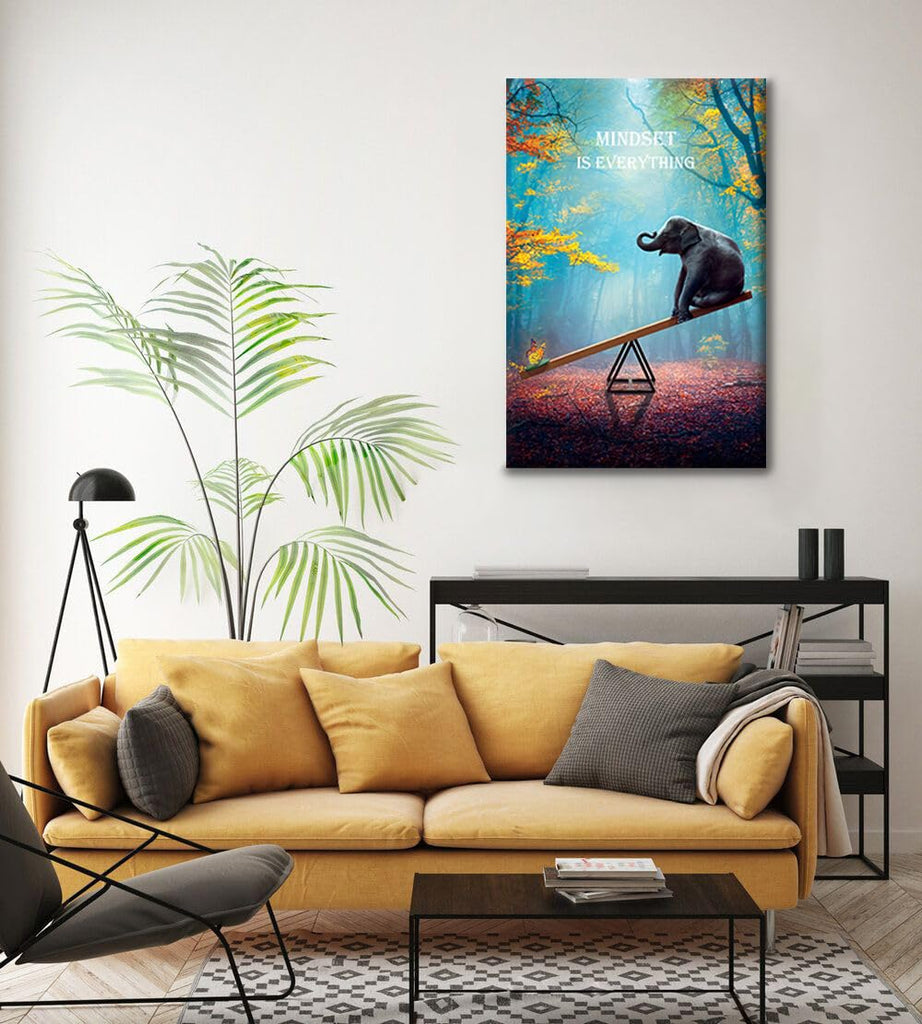 Elephant Wall Art Mindset Motivation Office Wall Canvas Animals Poster Framed Artwork Ready to Hang (16x24 inch)