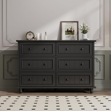 Black 6 Drawer, Vintage Chest of Drawers, 47.2'' Bedroom Cabinet