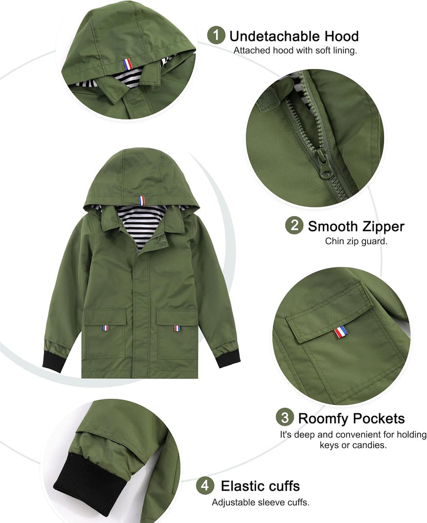 Boys Girls Waterproof Hooded Jackets Cotton Lined Rain Jackets