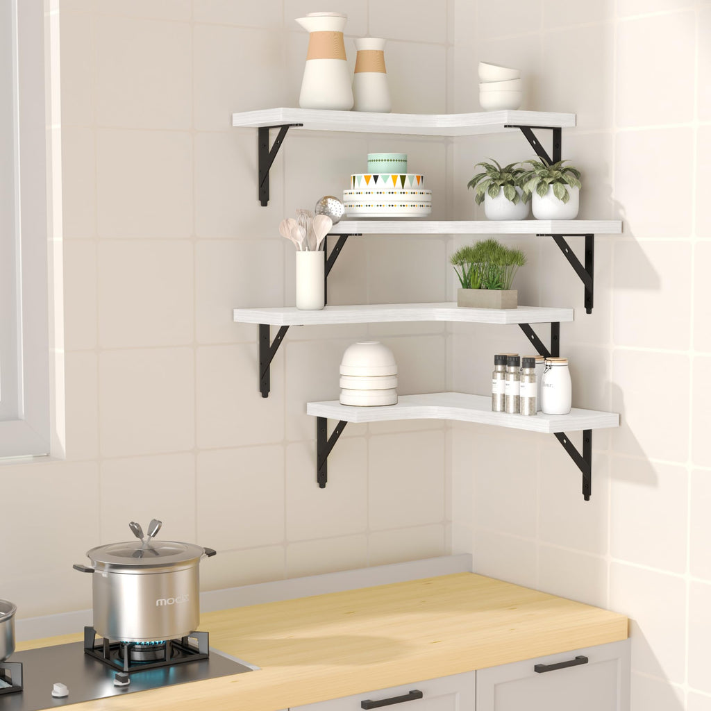 Corner Floating Shelves Wall Mounted Set of 4, White