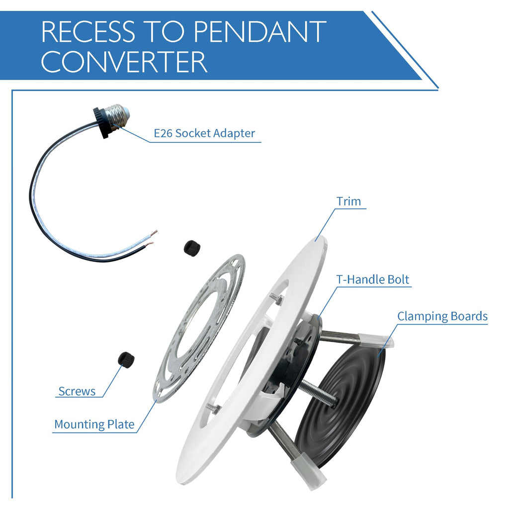 5/6" Recessed Can Light Conversion Kit, Can to Pendant Adapter