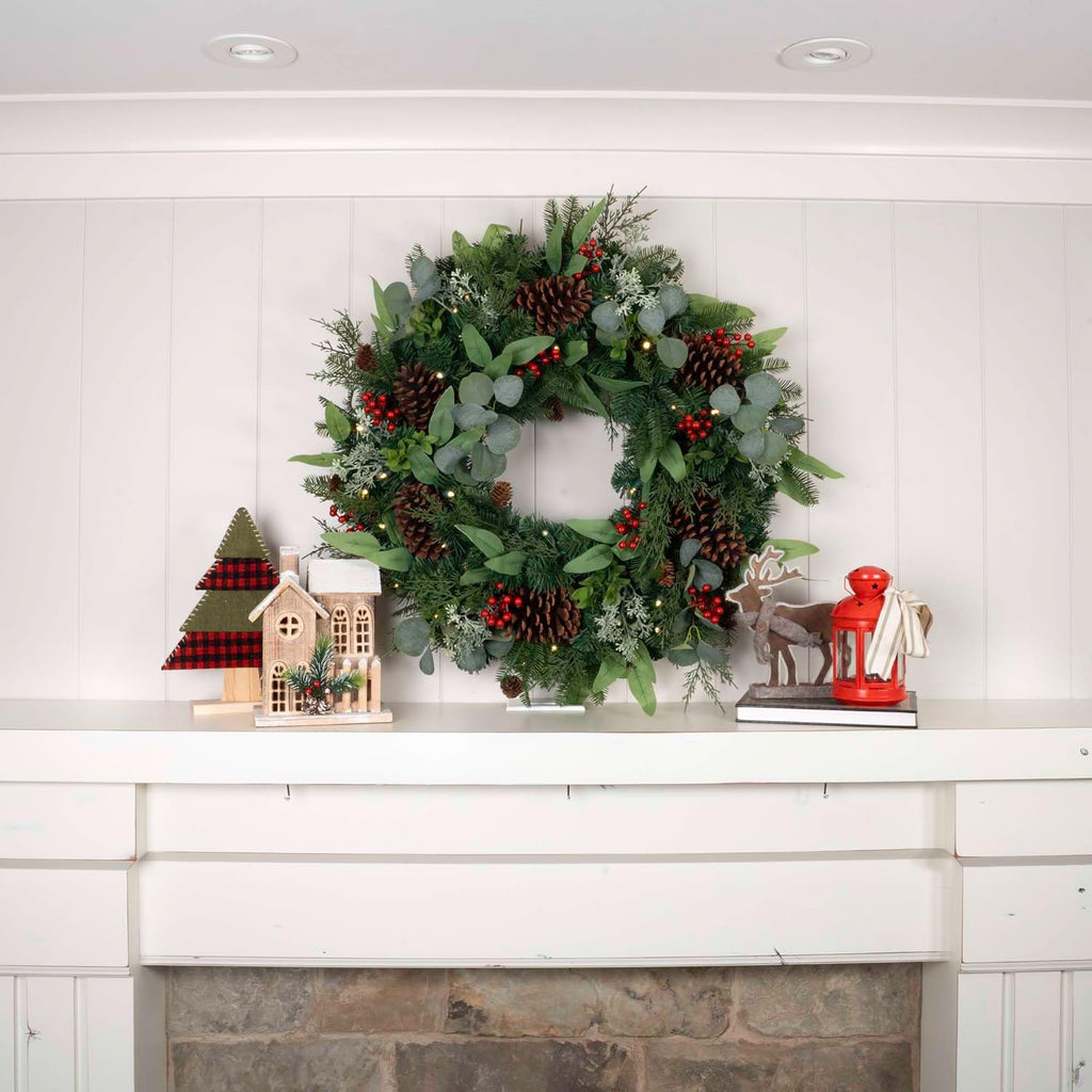 30 Inch Pre-Lit Artificial Christmas Wreath, Christmas Woods